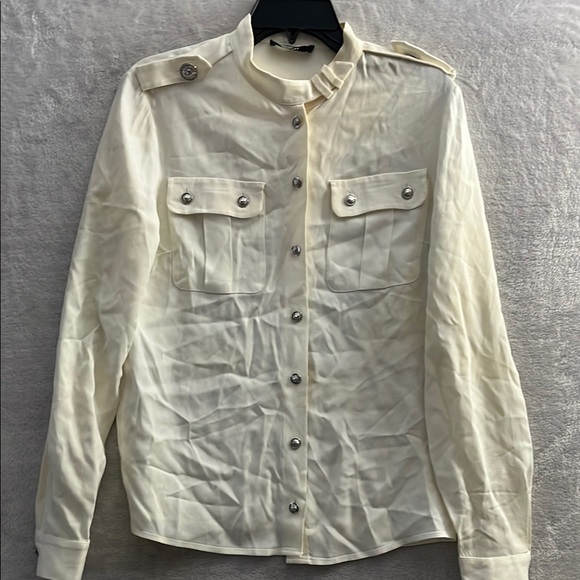 Versus Versace Cream Top Womans Small Long Sleeve Button Up Beige - Picture 1 of 13